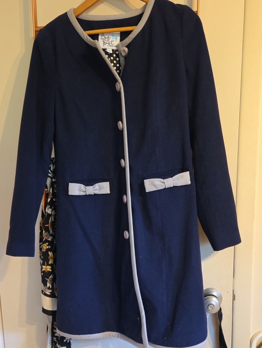 Modcloth Bea & Dot Retro Navy Coat with Light Gray Trim